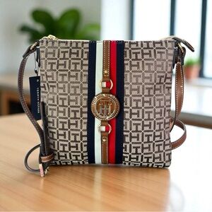 Tommy Hilfiger Women's Jaden Plus Jacquard Logo Brown Crossbody Bag